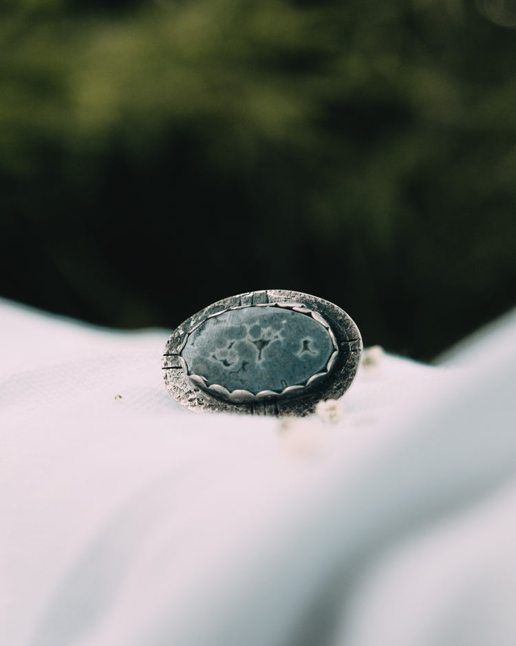Ocean Jasper Textured Sterling Silver Statement Ring - Size 7.25