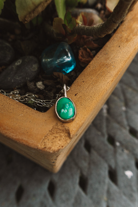 The Cibalo Pendant - Emerald Valley Turquoise made with Fine Silver