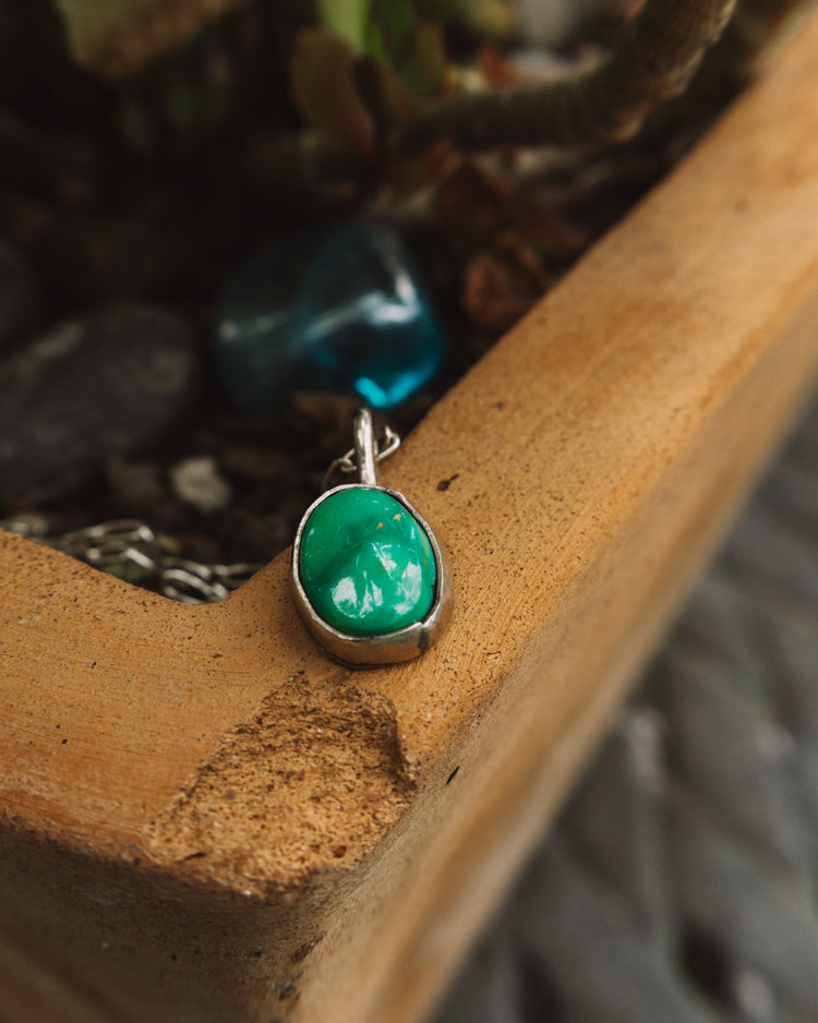 The Cibalo Pendant - Emerald Valley Turquoise made with Fine Silver